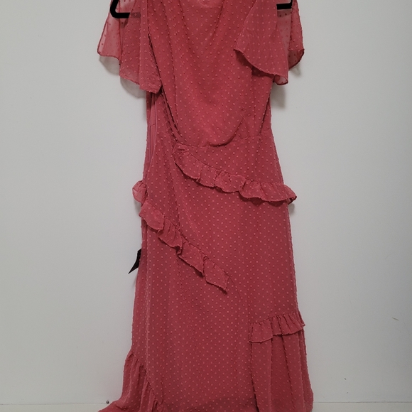 Lulus Next to You Rusty Rose Swiss Dot Ruffled Midi Dress NWT - Picture 5 of 5